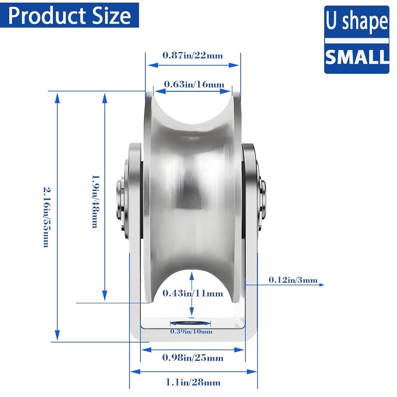 V-chen 2 Pack 2 Inch Pulley Block U Grooved Wheel Pulley, 304 Stainless Steel Pulley Roller, Heavy Duty Caster Wheels Sliding Gate Rollers for Material Handling and Moving Lifting Loading 880lb/400 Kg - Image 2